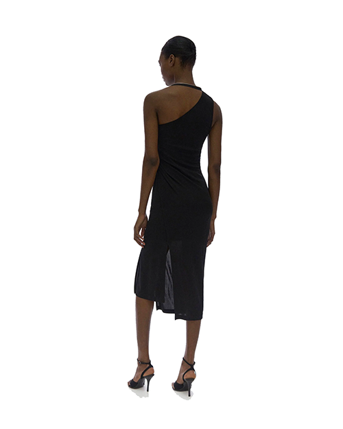Asymmetric Black Zip Dress