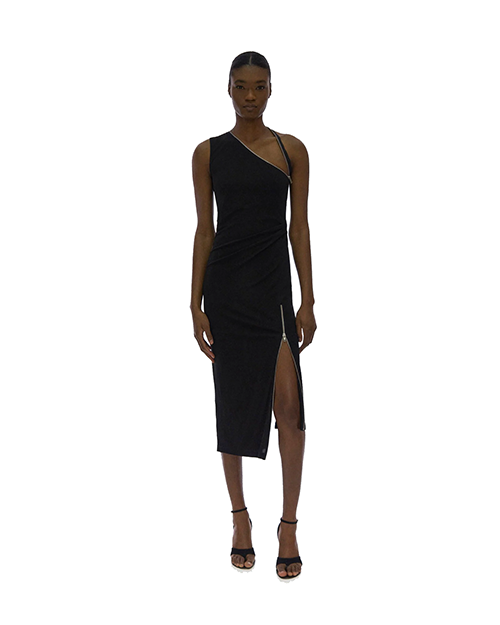 Asymmetric Black Zip Dress