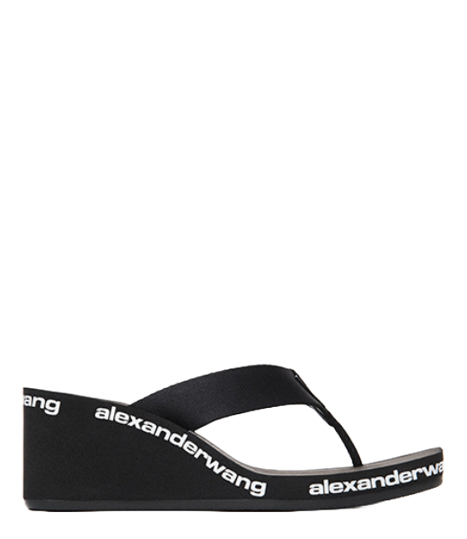 Aw Black Nylon Wedge Flip Flops