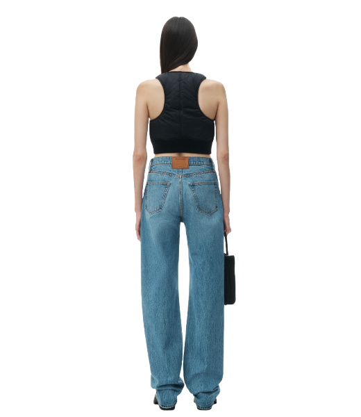 EZ-Mid Rise Relaxed Straight Logo Emboss Denim Pants