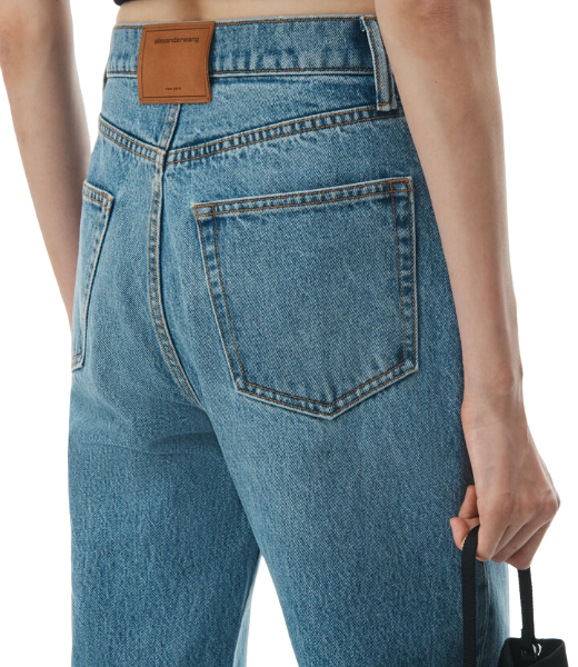 EZ-Mid Rise Relaxed Straight Logo Emboss Denim Pants