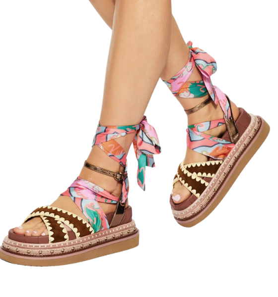 Tan Comb Orson Cross Scarf Sandal