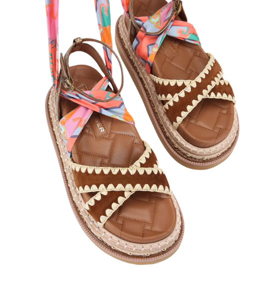 Tan Comb Orson Cross Scarf Sandal