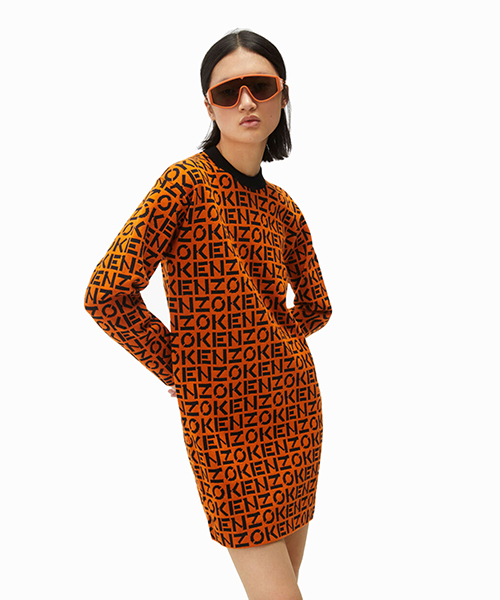 Knitted Logo Shift Orange Dress