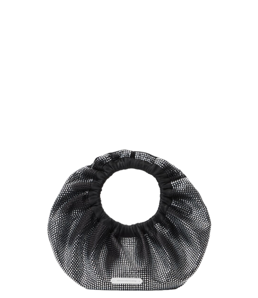 Black/White Rhinstone Crescent Mini Top Handle Bag