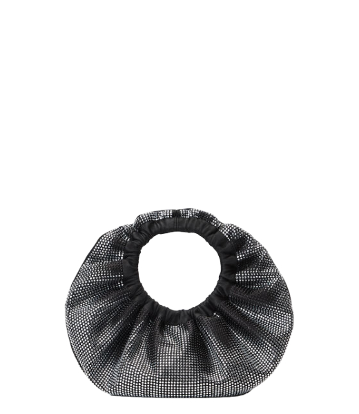 Black/White Rhinstone Crescent Mini Top Handle Bag