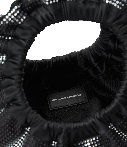 Black/White Rhinstone Crescent Mini Top Handle Bag