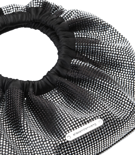 Black/White Rhinstone Crescent Mini Top Handle Bag