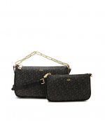 Black Logo Gold Chain Double Bag