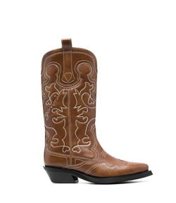 Mid Shaft Embroidered Tiger's Eye Western Boots