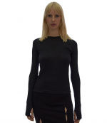 Slash Long Sleeve Black Top