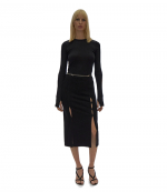 Slash Long Sleeve Black Top