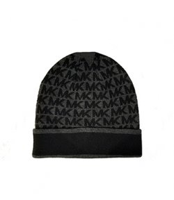 Vertical Stripes Logo Print Black Beanie