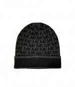 Vertical Stripes Logo Print Black Beanie