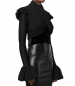 Draped Ruffled-Cuffs Top