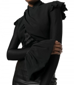 Draped Ruffled-Cuffs Top