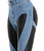 Slited Bi-Material Spiral Jeans