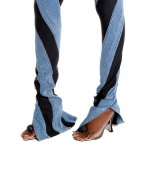 Slited Bi-Material Spiral Jeans