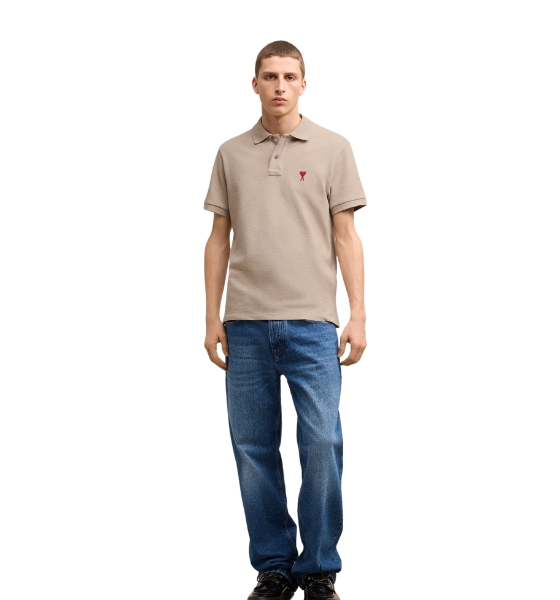 Red Ami De Coeur Beige Pique Polo Shirt