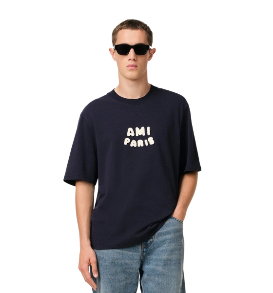 Navy Blue T Shirt with Ami Paris Patch