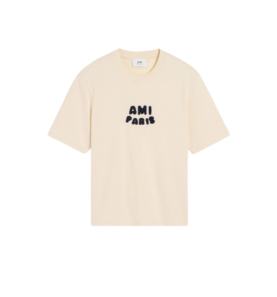 White Cream Tshirt With Ami Paris Patch