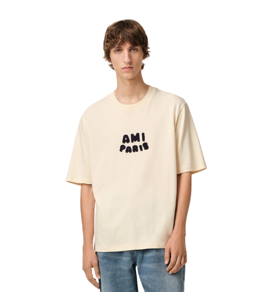White Cream Tshirt With Ami Paris Patch