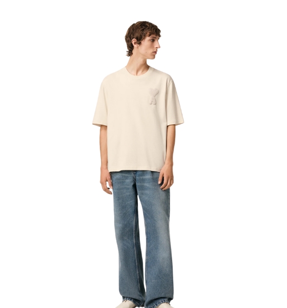 White Cream T Shirt With Ami De Coeur Patch