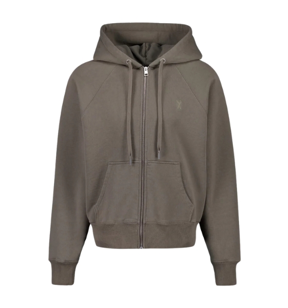 Taupe Cotton Ami De Coeur Zip Hoodie