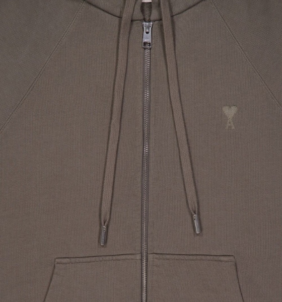Taupe Cotton Ami De Coeur Zip Hoodie