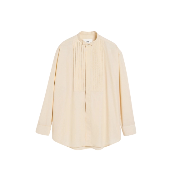 Beige Cotton Oversized Pleated Shirt