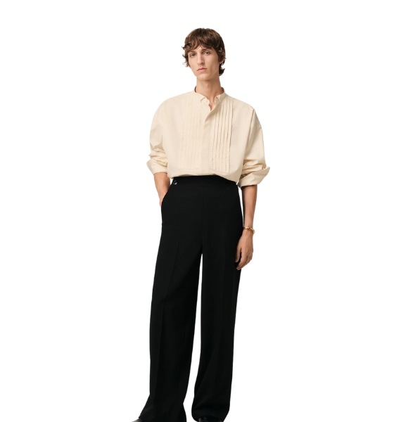 Beige Cotton Oversized Pleated Shirt