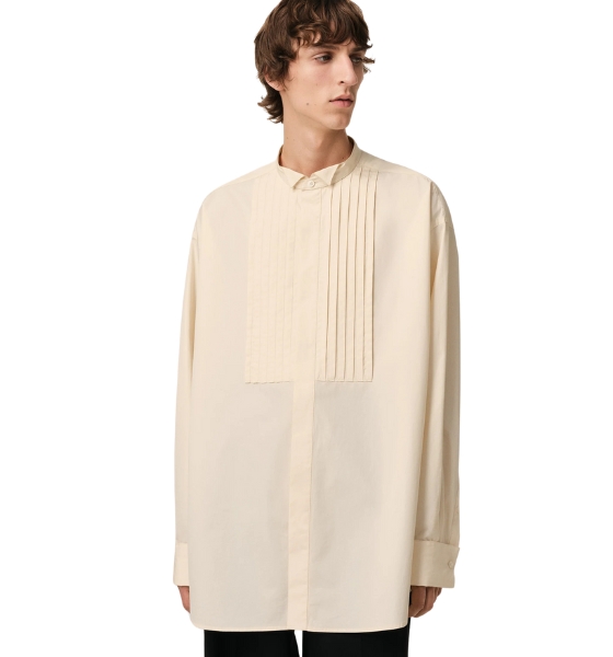 Beige Cotton Oversized Pleated Shirt