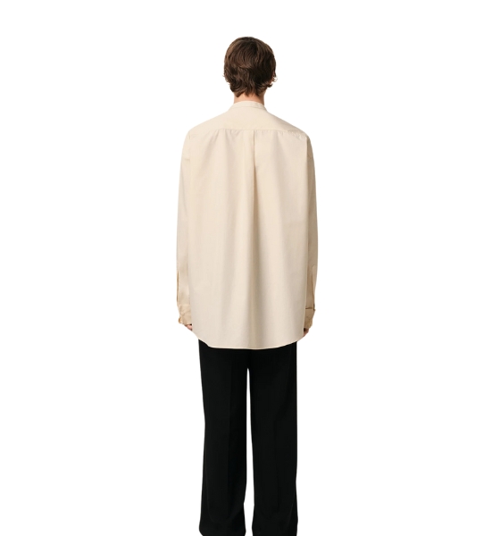 Beige Cotton Oversized Pleated Shirt