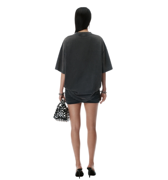 Faded Black Prestyled T-Shirt Dress W/ Ruched Mini Skirt