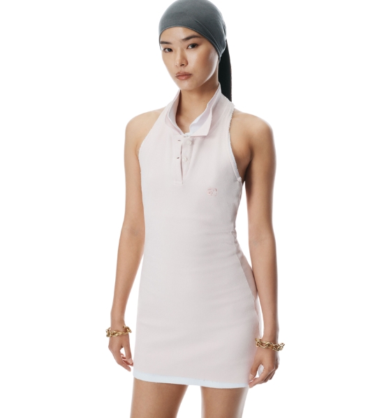 Layered Barely Pink/White Polo Mini Haltered Dress