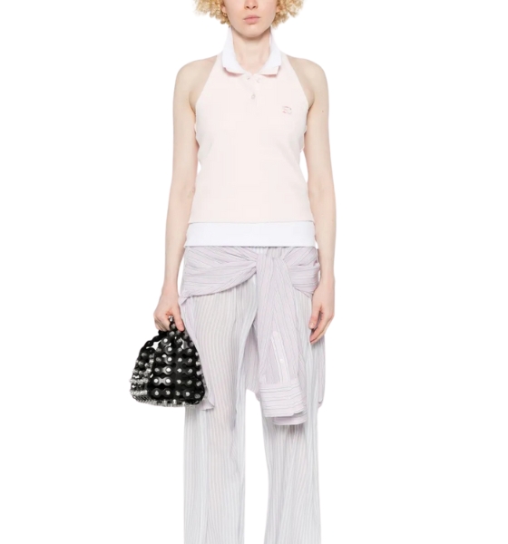 Layered Barely Pink/White Polo Mini Halter Top
