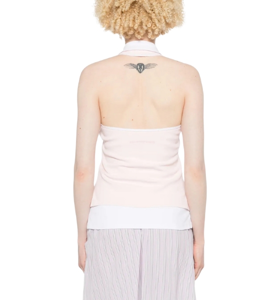 Layered Barely Pink/White Polo Mini Halter Top