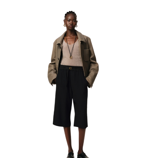 Black Large Fit Elasticated Gabardine Shorts