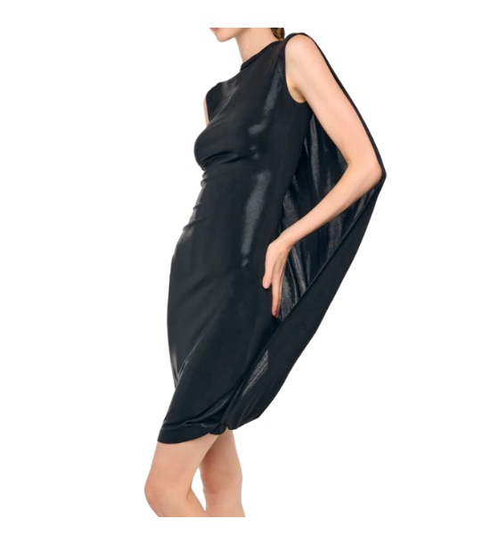 Black Sleeveless Mock Neck Cape Cocoon Dress To Knee