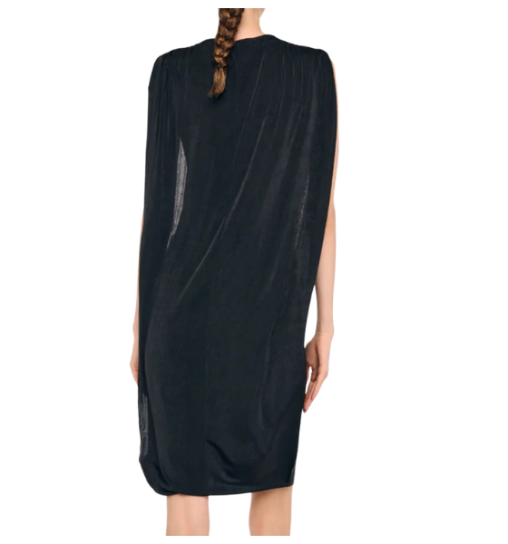 Black Sleeveless Mock Neck Cape Cocoon Dress To Knee