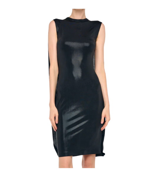 Black Sleeveless Mock Neck Cape Cocoon Dress To Knee