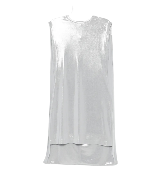 Silver Sleeveless Mock Neck Cape Cocoon Mini Dress