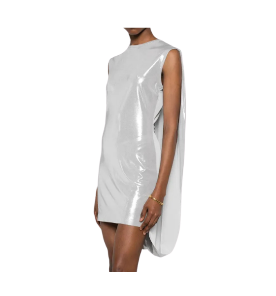 Silver Sleeveless Mock Neck Cape Cocoon Mini Dress