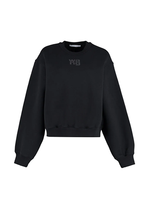Black Essential Terry Crew Sweatshirt W/ Puff  Paint Logo