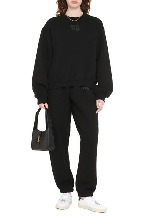 Black Essential Terry Crew Sweatshirt W/ Puff  Paint Logo
