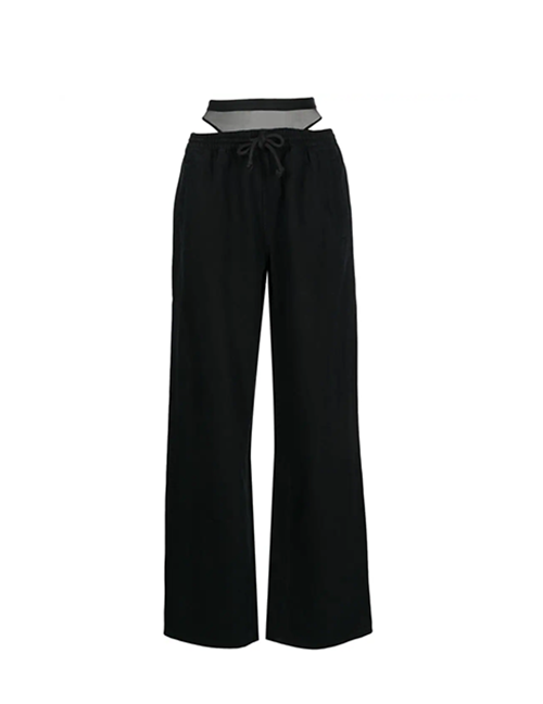 Black Mesh Denim Track Pants