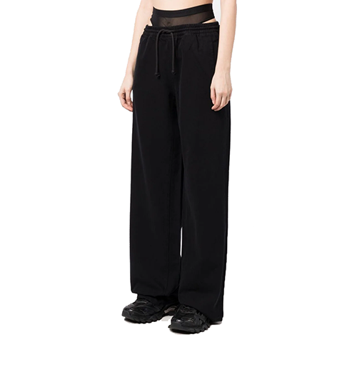 Black Mesh Denim Track Pants