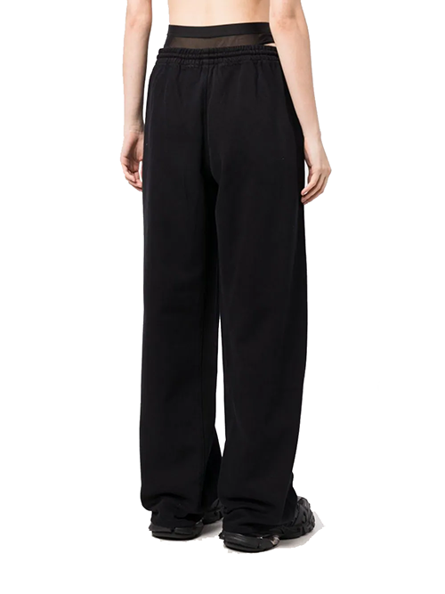 Black Mesh Denim Track Pants