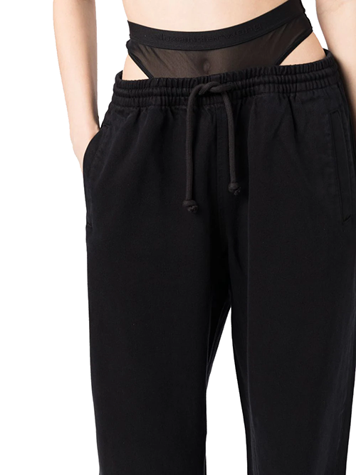 Black Mesh Denim Track Pants