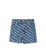 Deep Blue Bite Denim Shorts With White Logo